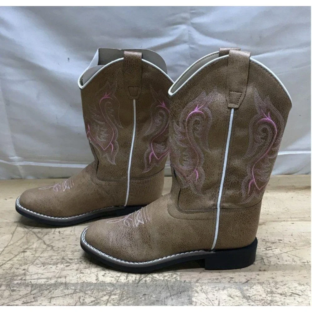 SHYANNE Madison Girls Western Cowboy Boots Brown Pink Embroidered Size 3D NWT